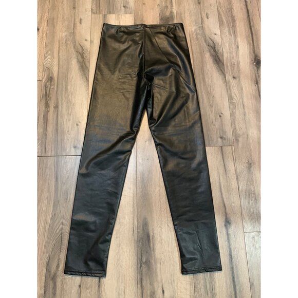 Bagatelle Womans S Black Pleather Faux Leather Pull On Pants Stretch Slit Front - Picture 5 of 6